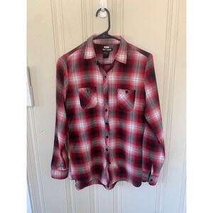 Hot Topic Red‎ Plaid Flannel Shirt Womens Small Long Sleeve Button Down Top